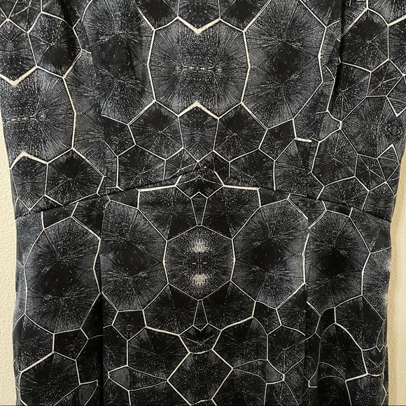 Reiss Baker Silk Tortoise Print Cap Sleeve Fit and Flare Dress Blue White-6 - Picture 6 of 10